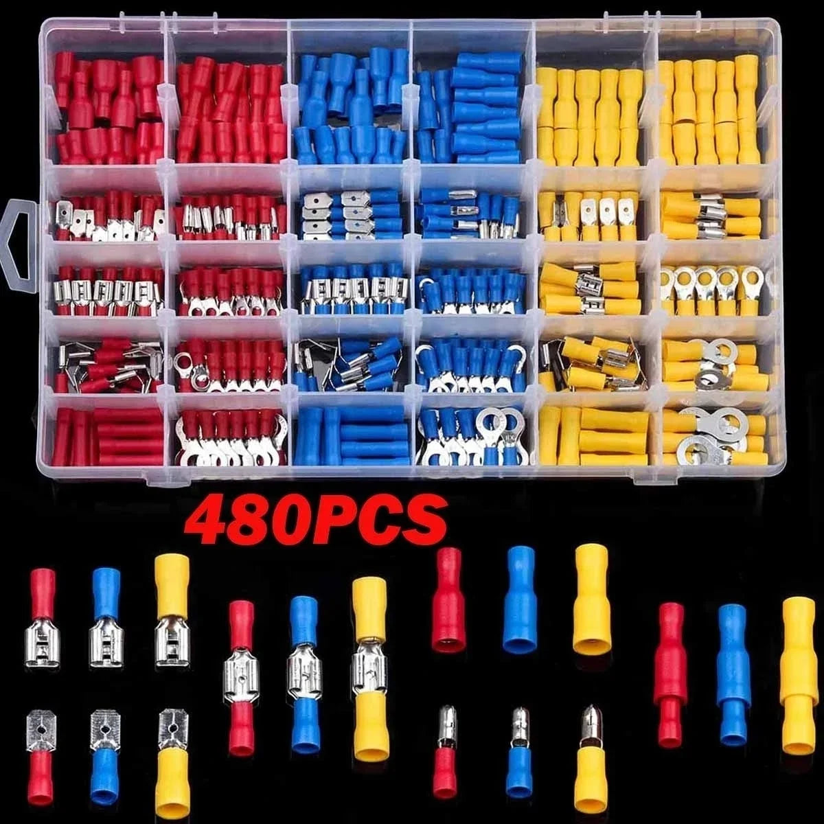 Insulated Wire Connector Kit – Assorted Crimp Terminals & Spade Connectors, 102–480pc