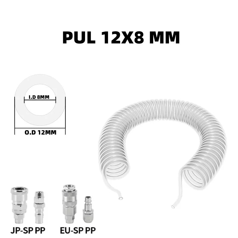 PU Spring Spiral Air Hose with Fittings – 6/9/12/15M Flexible Pneumatic Compressor Hose