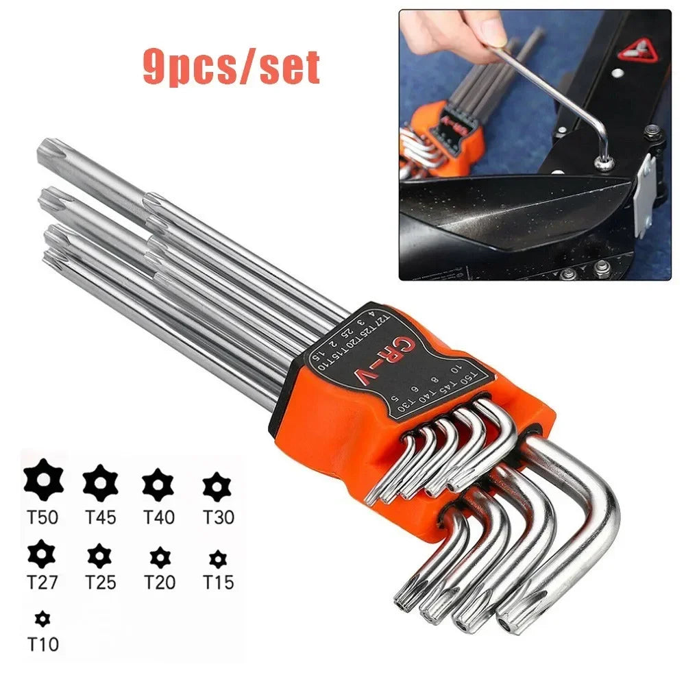 OLOEY 9pc L-Shape Torx Key Set – T10-T50 Chrome Vanadium Double-End Star Wrench