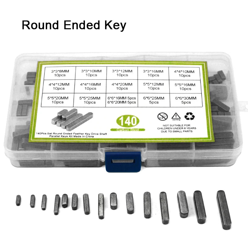 Carbon Steel Parallel Key & Woodruff Key Assortment Kit | M3–M6 | 80pc or 140pc