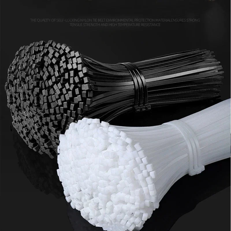 Nylon Cable Ties – Self-Locking Zip Ties, Black & White, 3–4mm Width, 100–1000pc Packs