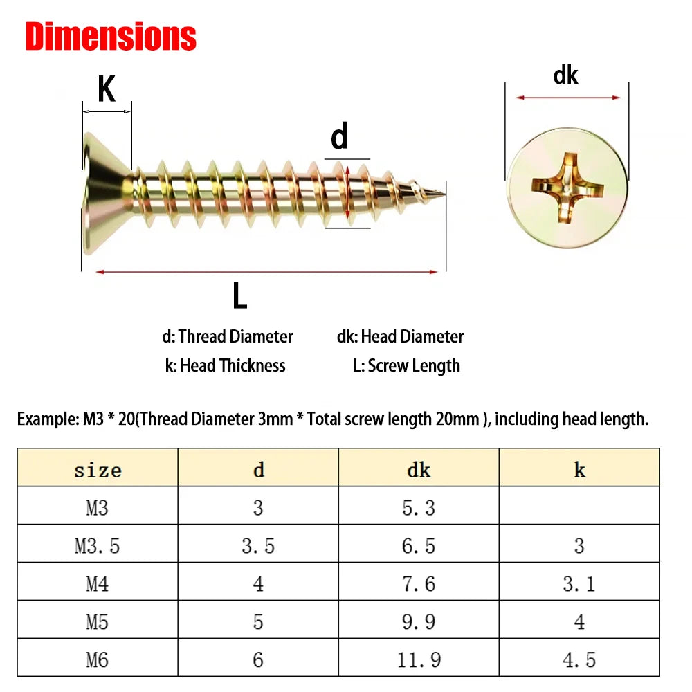 Zinc Phillips Flat Head Chipboard & Fiberboard Screws | M3–M6 | Multiple Lengths