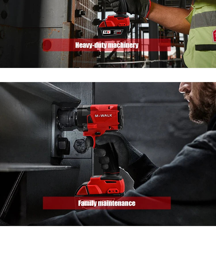 M-WALK 18V Brushless Cordless Impact Wrench – 300Nm, 1/2" Drive, 4-Speed, Milwaukee M18 Compatible (Tool Only)