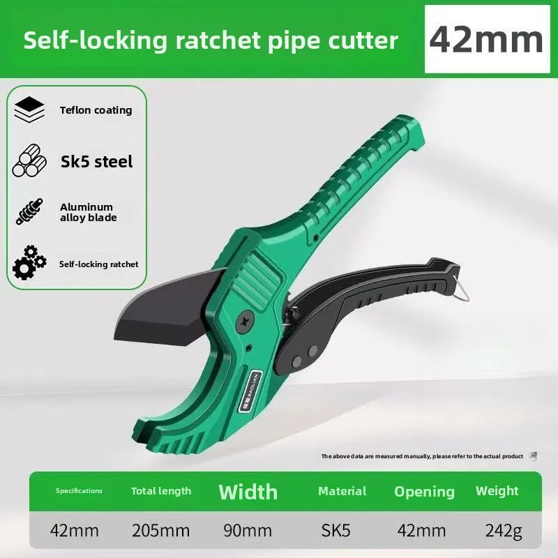 Ratchet Pipe Cutter – SK5 Blade, PVC / PU / PP / PE Hose (42mm or 64mm Capacity)