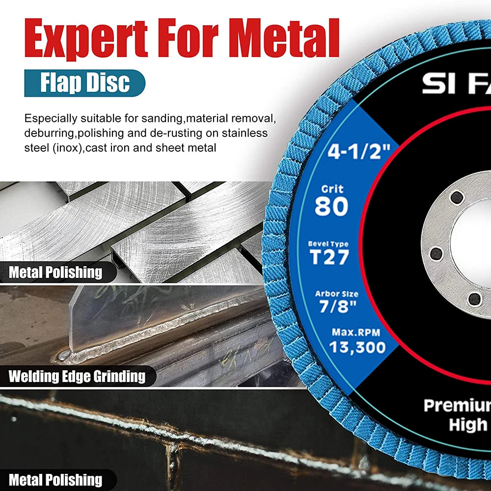 SI FANG 115mm T27 Zirconia Flap Discs – 40/60/80/120 Grit for Angle Grinder (2/5/10 Pack)