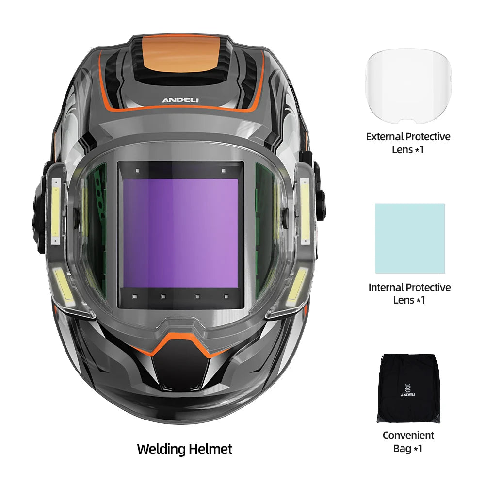 ANDELI Auto-Darkening Welding Helmet | 6 Arc Sensors | 1/1/1/2 Optic | Large View | CE Certified