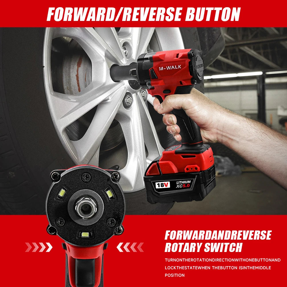 M-WALK 18V Brushless Cordless Impact Wrench – 300Nm, 1/2" Drive, 4-Speed, Milwaukee M18 Compatible (Tool Only)