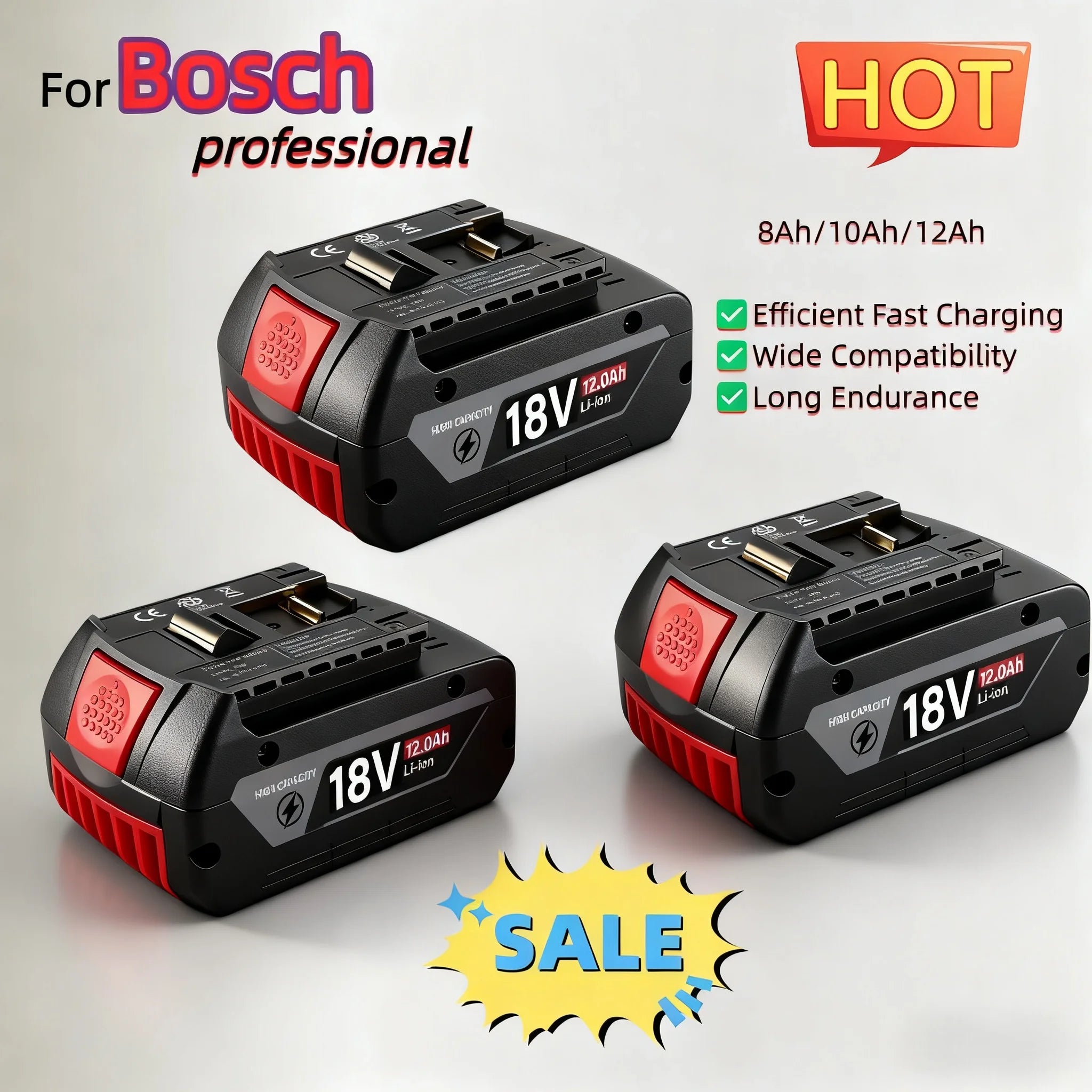 Bosch 18V Compatible Lithium-Ion Battery – 8.0Ah / 10.0Ah / 12.0Ah with BMS Protection | GBA18V BAT618
