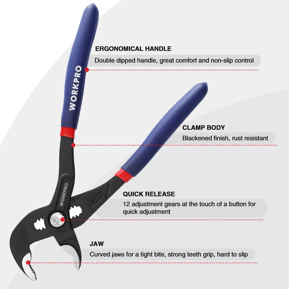 WORKPRO W031331AS Water Pump Pliers – Quick-Adjust Groove Joint, 7" & 10" Sizes