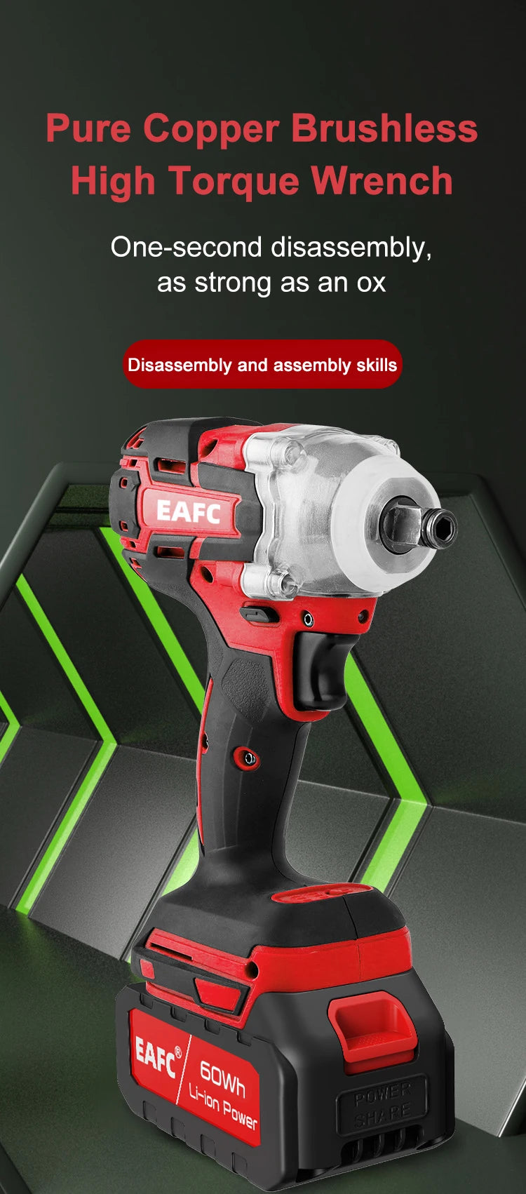 EAFC 350Nm Brushless Cordless Impact Wrench | USB Rechargeable | 30Wh & 60Wh | LED Light