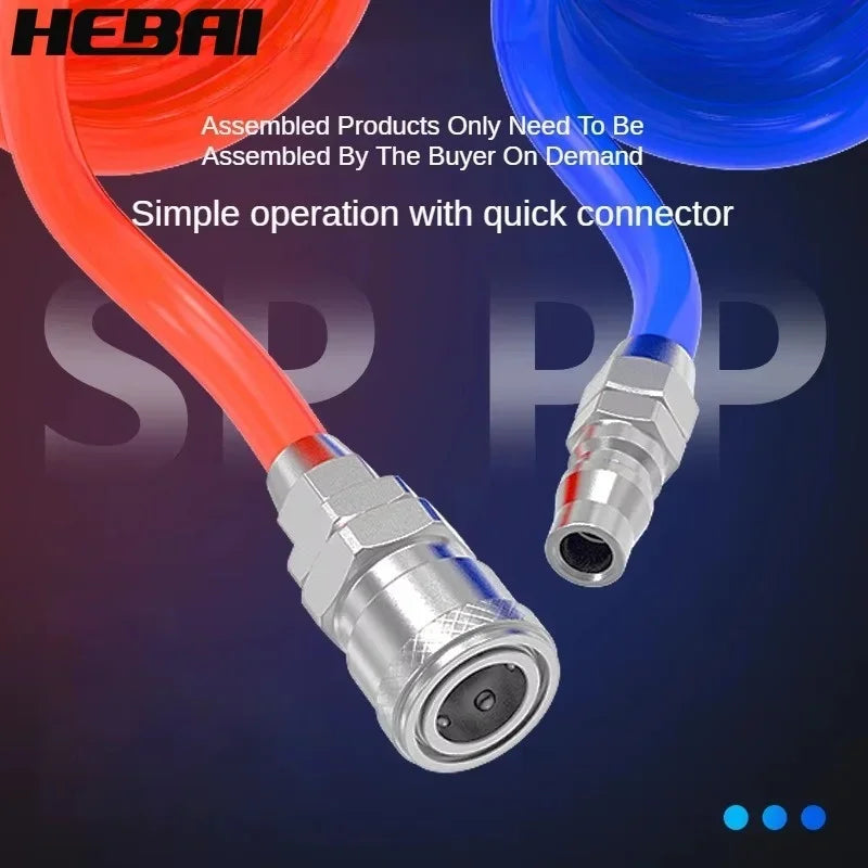 PU Spring Spiral Air Hose with Fittings – 6/9/12/15M Flexible Pneumatic Compressor Hose