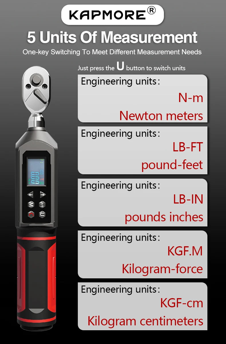 KAPMORE Digital Preset Torque Wrench – 3/8" & 1/4" Bidirectional Ratchet, 0.15–100N.m (KAP-01)