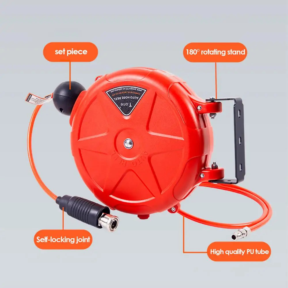 10M Auto-Rewind Air Hose Reel – Wall Mounted with Swivel Bracket & Quick Coupler