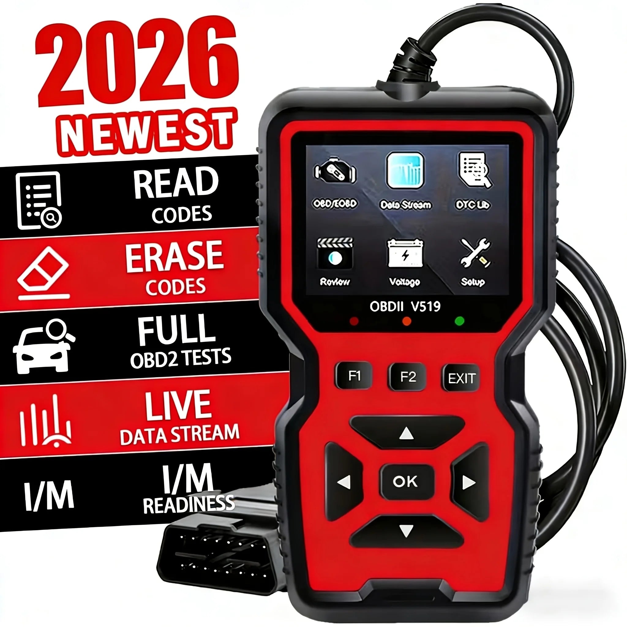 V519 OBD2 Scanner – USB-Powered Automotive Diagnostic Tool with Real-Time Data & Fault Code Reader