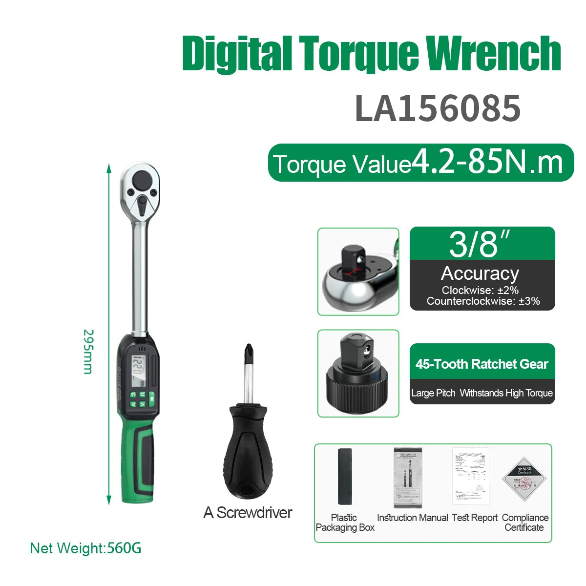 LAOA Digital Torque Wrench with LCD Display – Professional Precision, 0.3–1000N.m (LA156006)