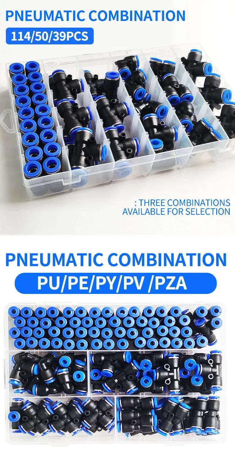 4mm Pneumatic Fittings Kit – 114-Piece Quick-Release Air Hose Connectors (1 or 5 Box)