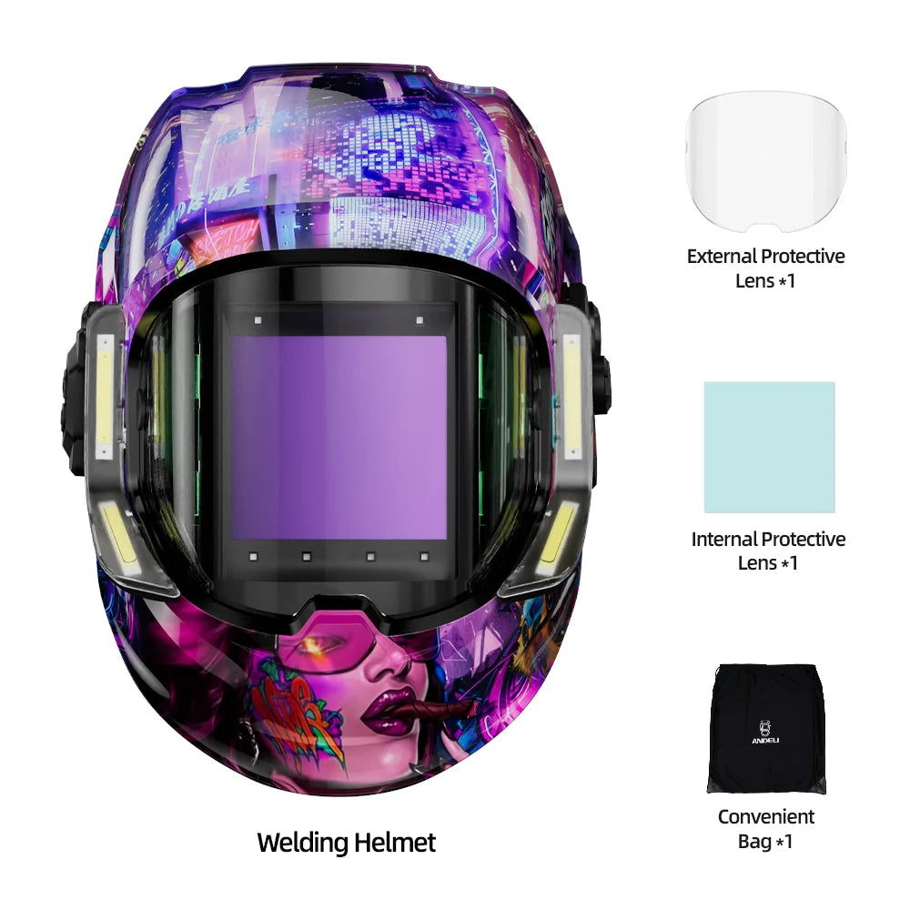 ANDELI Auto-Darkening Welding Helmet | 6 Arc Sensors | 1/1/1/2 Optic | Large View | CE Certified