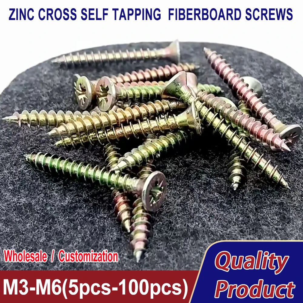Zinc Phillips Flat Head Chipboard & Fiberboard Screws | M3–M6 | Multiple Lengths