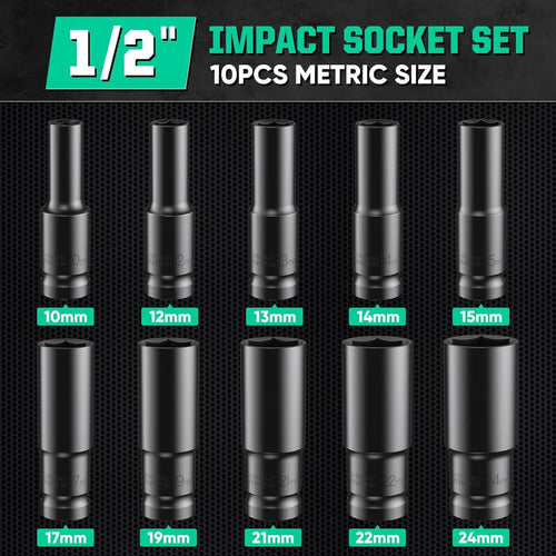 1/2" Drive Impact Socket Set | 10, 15 & 20 Piece CR-V Metric Sets