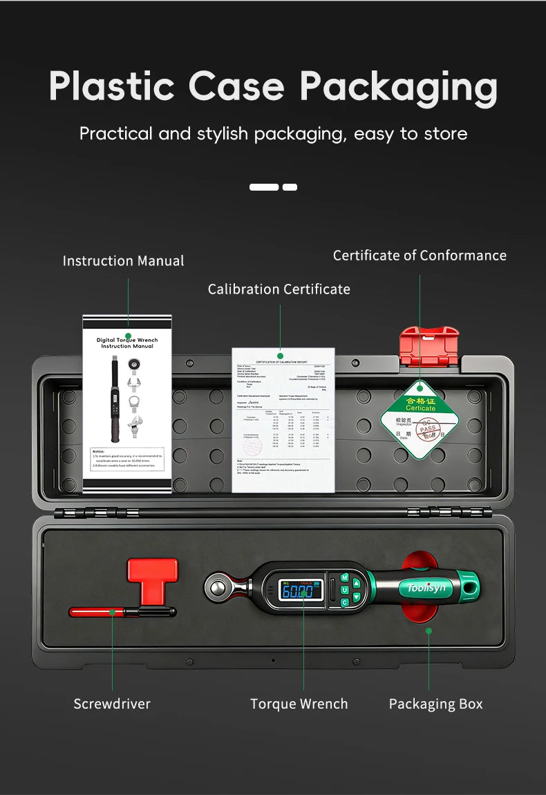 Toolisyn Digital Torque Wrench – 1/4", 3/8" & 1/2" Drive, ±2% Accuracy, 0.3–500N.m (DTW-1)