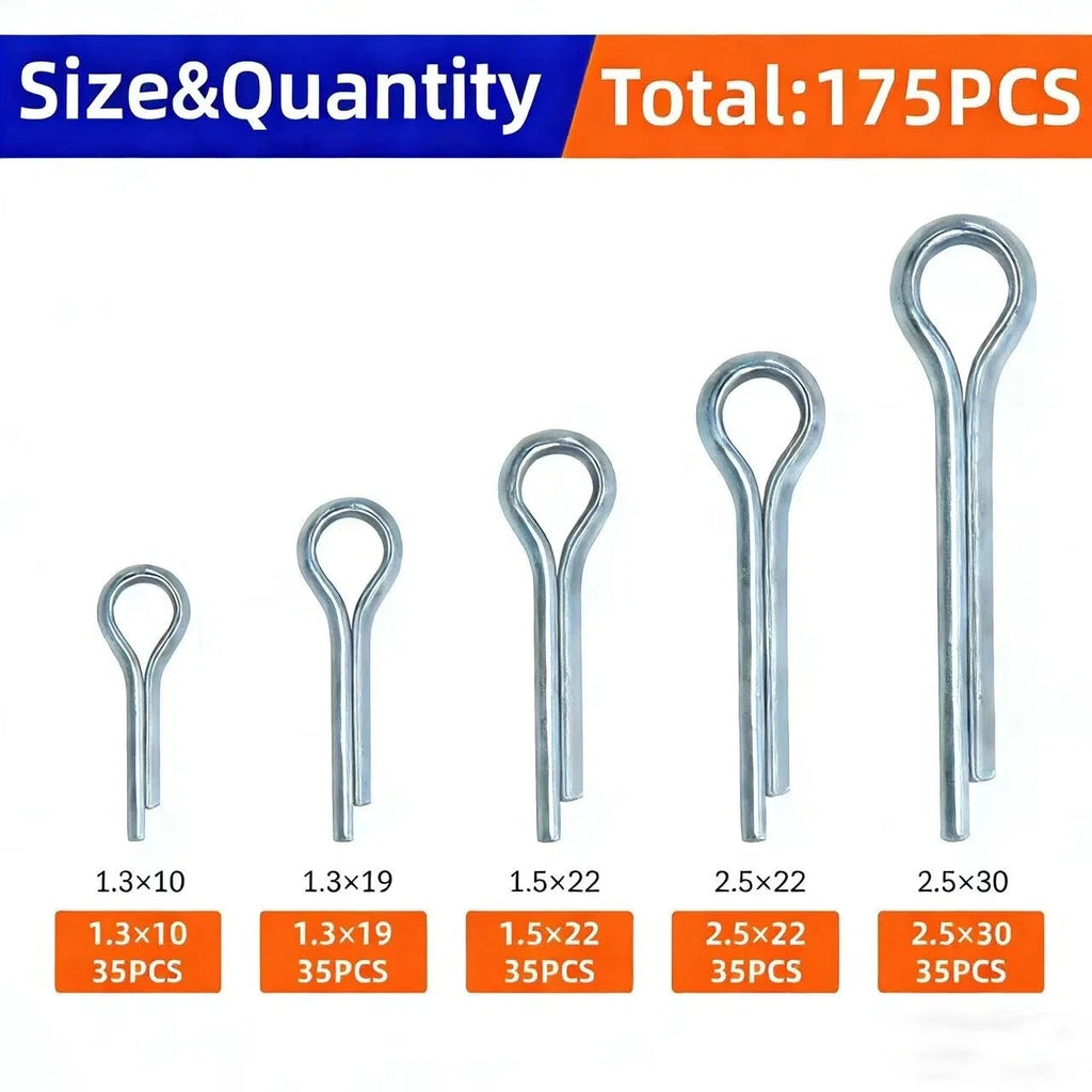 175-Piece Stainless Steel Pin Assortment Kit – Cotter, Spring, Taper, Keyway & Flat Key Pins