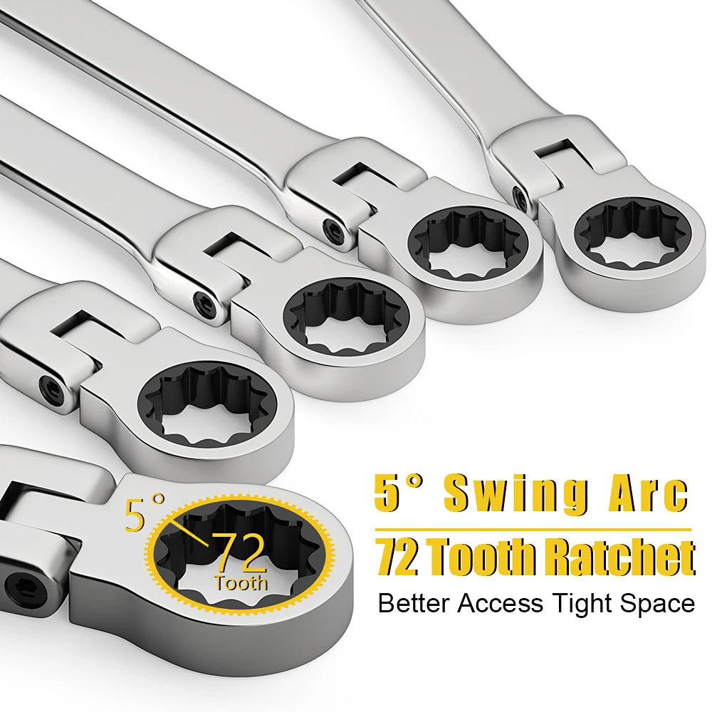 WOZOBUY Flex-Head Ratchet Wrench Set – 6-22mm Chrome Vanadium 72-Tooth with Canvas Bag