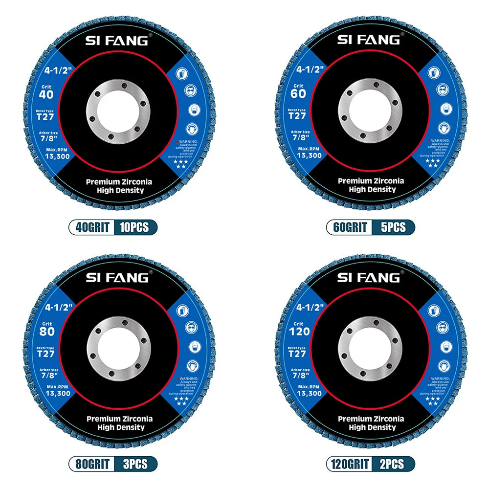 SI FANG 115mm T27 Zirconia Flap Discs – 40/60/80/120 Grit for Angle Grinder (2/5/10 Pack)