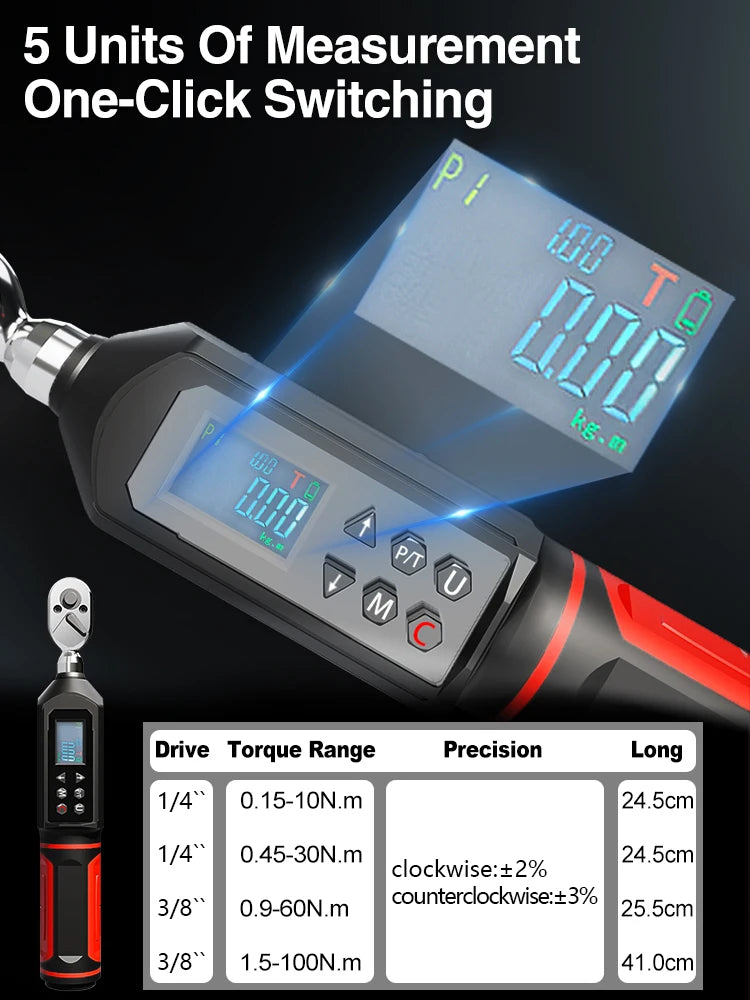 KAPMORE Digital Preset Torque Wrench – 3/8" & 1/4" Bidirectional Ratchet, 0.15–100N.m (KAP-01)