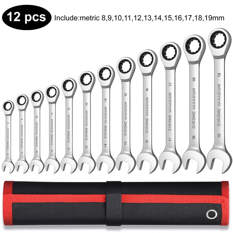 Venmess 12-Point Ratcheting Wrench Set – CR-V 72-Tooth 5° Swing Metric 8-22mm