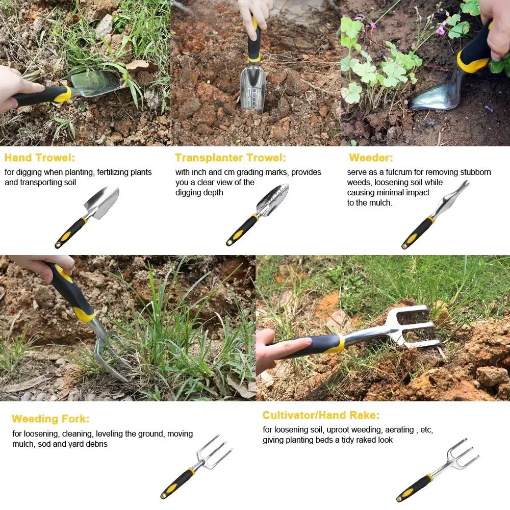 FATCOOL Garden Hand Tools | Trowel, Transplanter, Cultivator, Weeder & Fork | Ergonomic Handle | Individual or 5-Piece Set