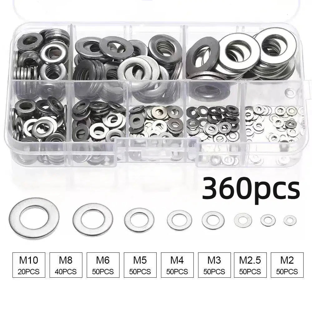 304 Stainless Steel Flat Washers Assortment Kit – 360pc or 580pc, Corrosion Resistant