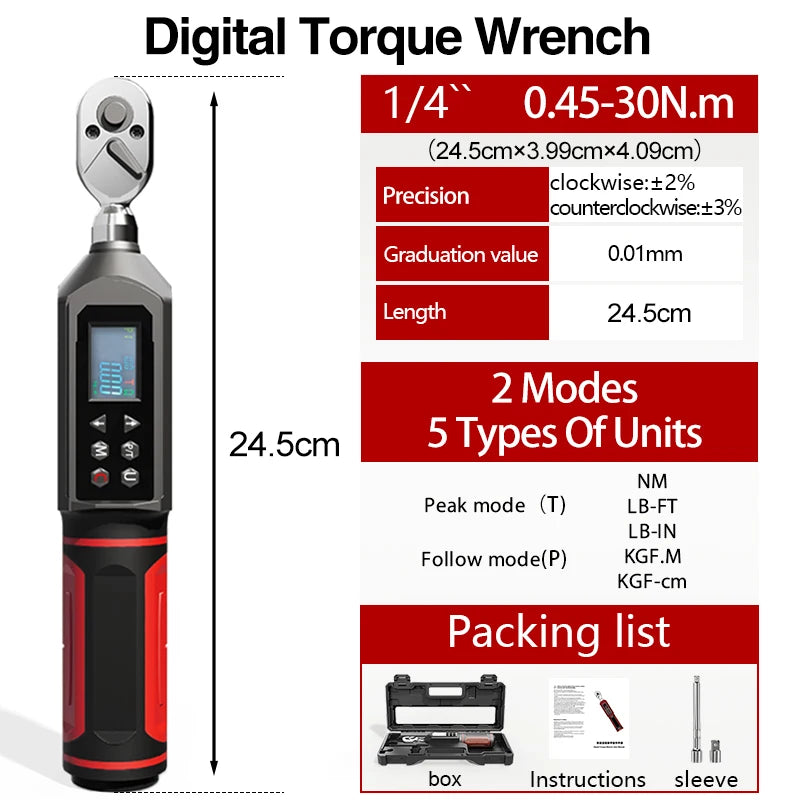 KAPMORE Digital Preset Torque Wrench – 3/8" & 1/4" Bidirectional Ratchet, 0.15–100N.m (KAP-01)
