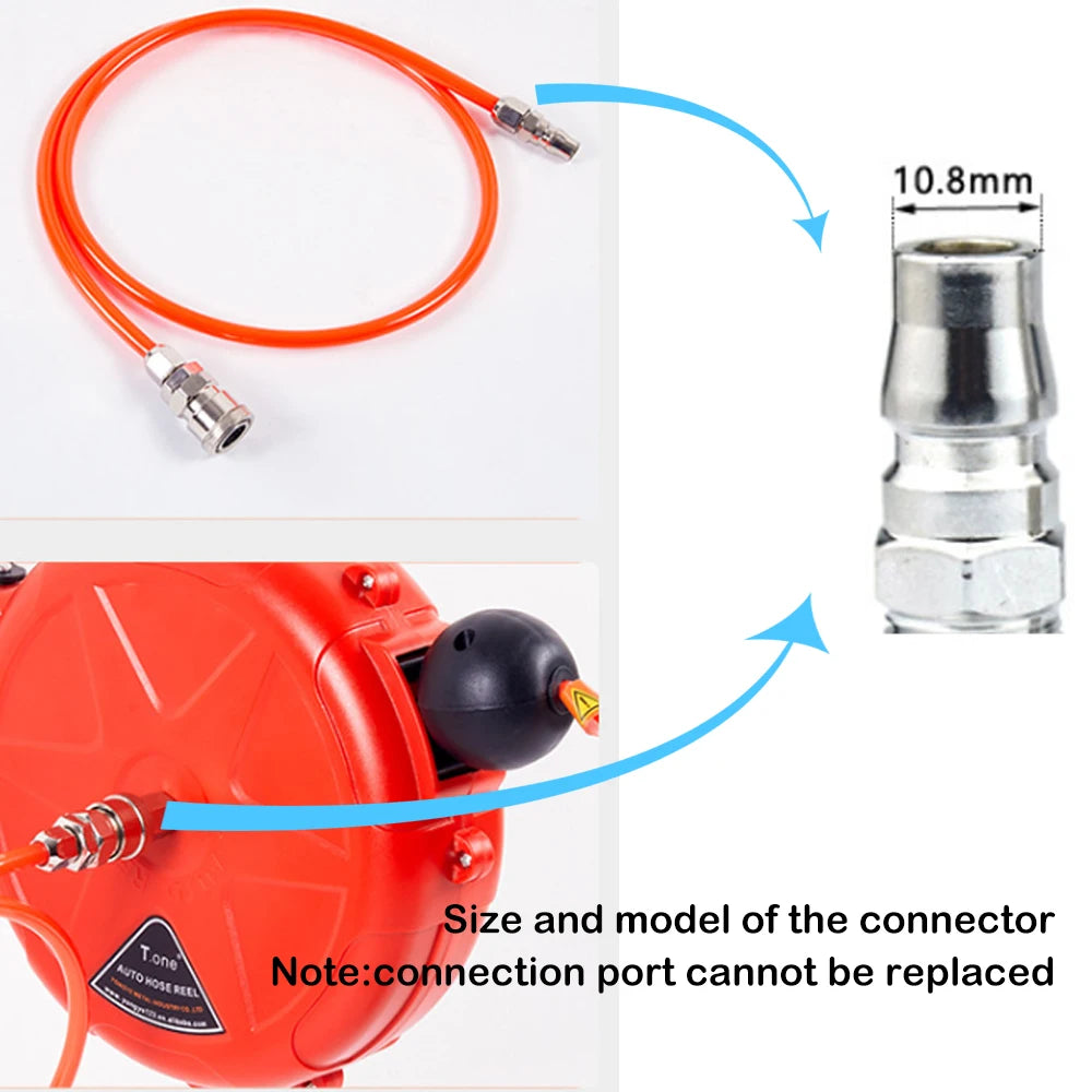 10M Auto-Rewind Air Hose Reel – Wall Mounted with Swivel Bracket & Quick Coupler