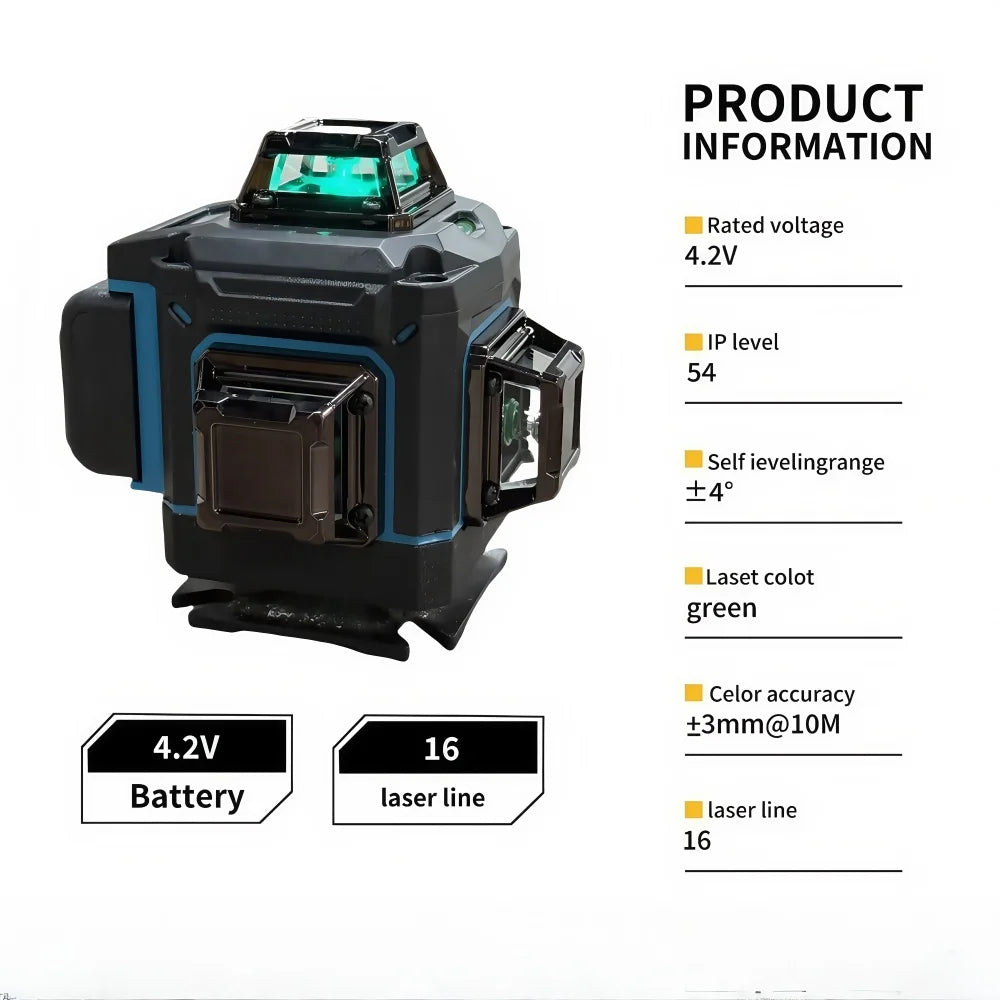 Makita 16-Line 4D Laser Level – 360° Self-Leveling Green Cross Line Laser