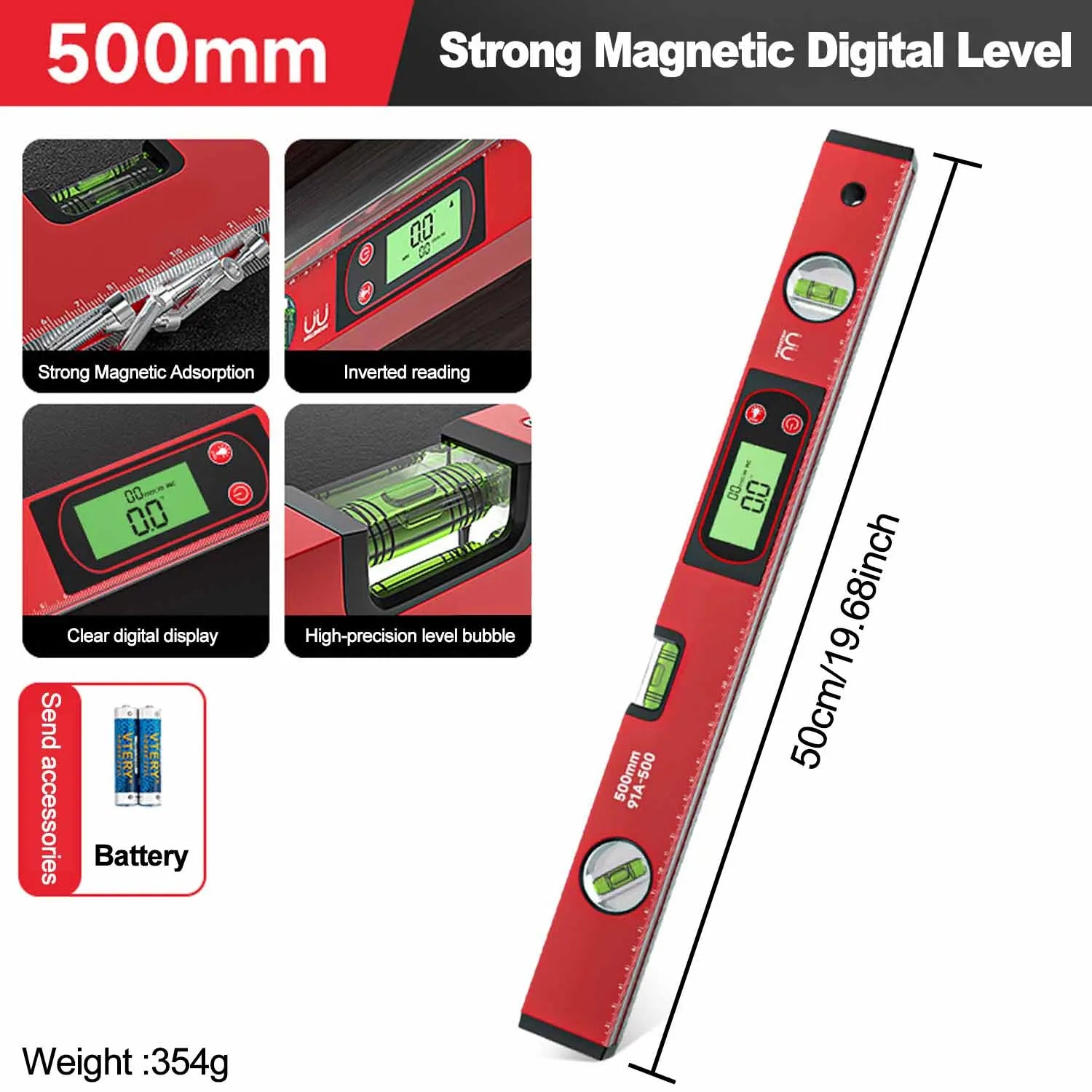 Digital Electronic Spirit Level with Angle Meter - Magnetic Aluminum Alloy
