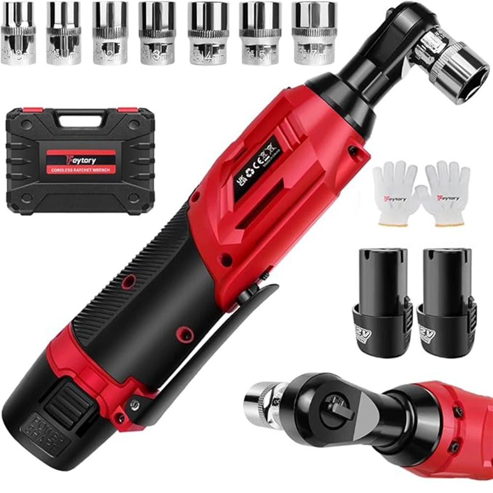12V Cordless Ratchet Wrench | 3/8" Drive | 2x 1500mAh Batteries & 7 Sockets Included