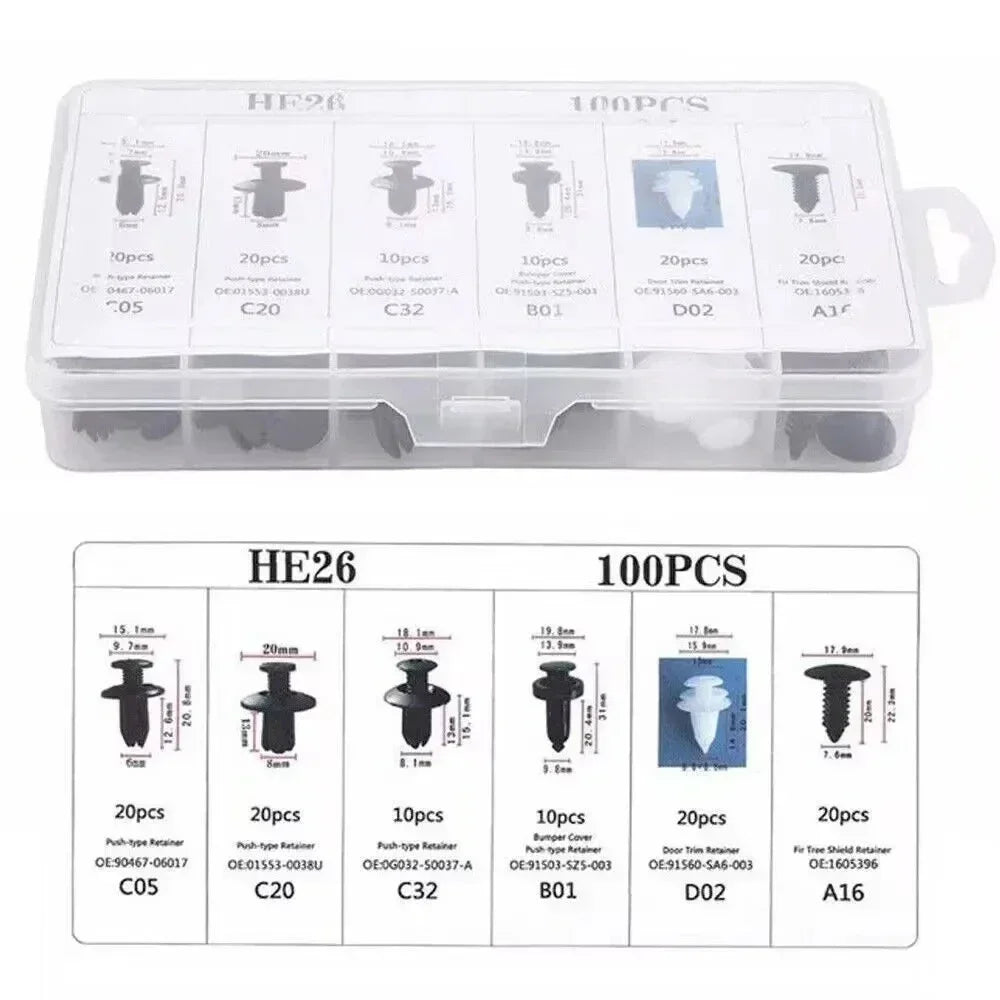 Car Fastener Clip Kit – Push Retainer Pins & Rivets (100 to 925 pcs)