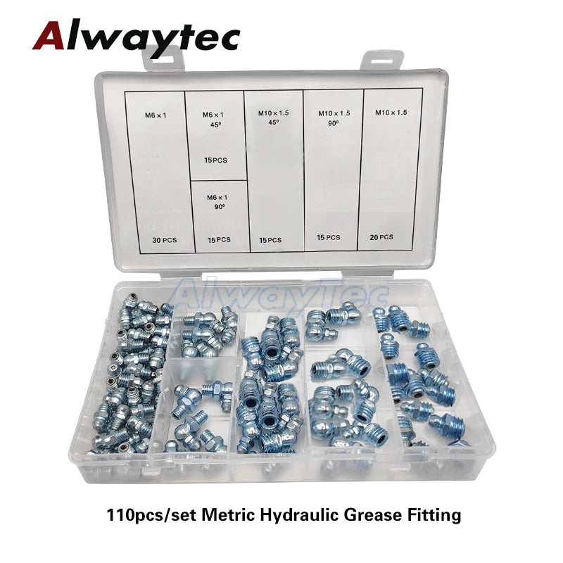 Hydraulic Grease Nipple Zerk Fitting Set – 50pc or 110pc Zinc-Plated Steel (Metric & Imperial)