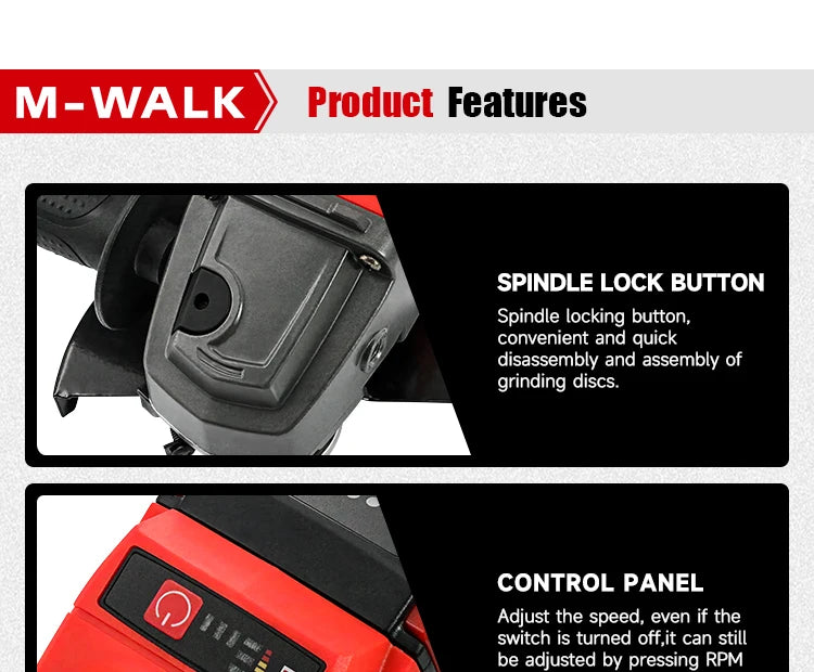M-WALK 18V Brushless Angle Grinder – 8500RPM, 100mm or 125mm, Milwaukee M18 Compatible (Tool Only)