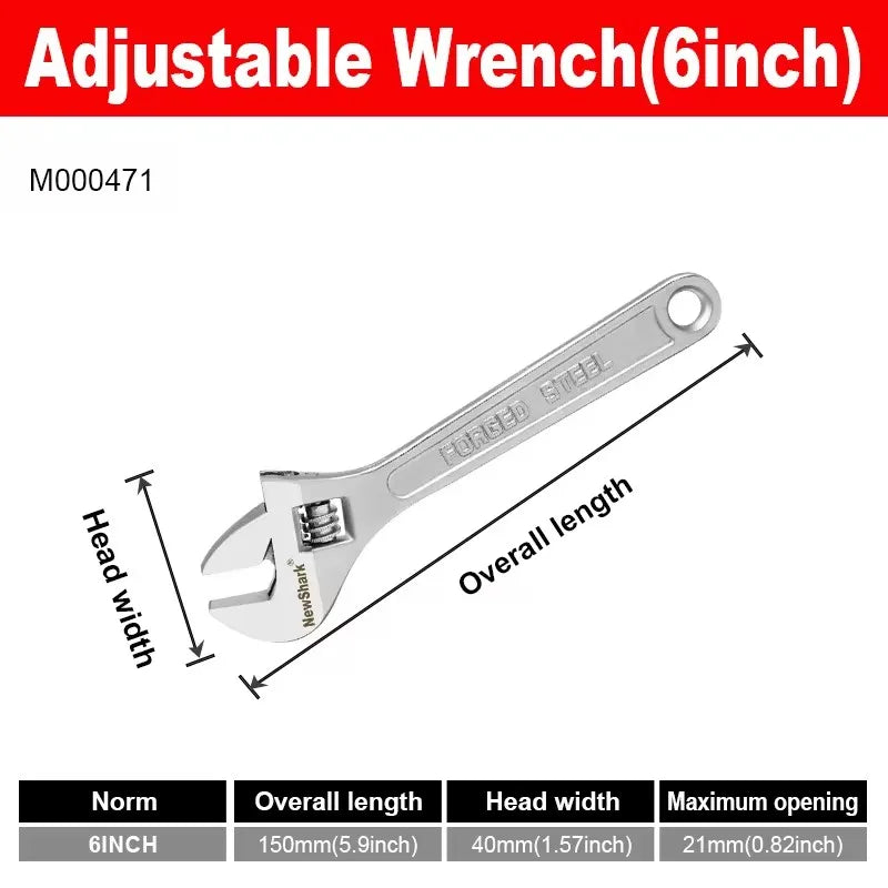 Adjustable Wrench | CR-V Steel | Long Handle Universal Spanner | 6"-12" Sizes