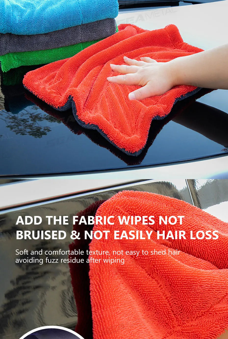 SEAMETAL 1200GSM Microfiber Car Detailing Towel | Ultra-Soft Scratch-Free | 3 Sizes | Gray, Red & Blue