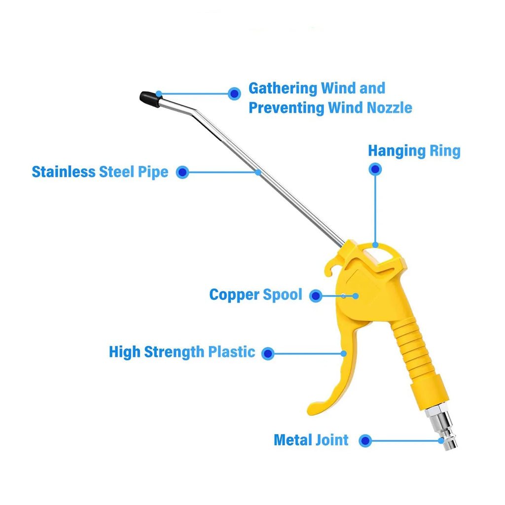 High-Flow Air Blow Gun with Angled Nozzle – Pneumatic HVLP Blower for Air Compressors