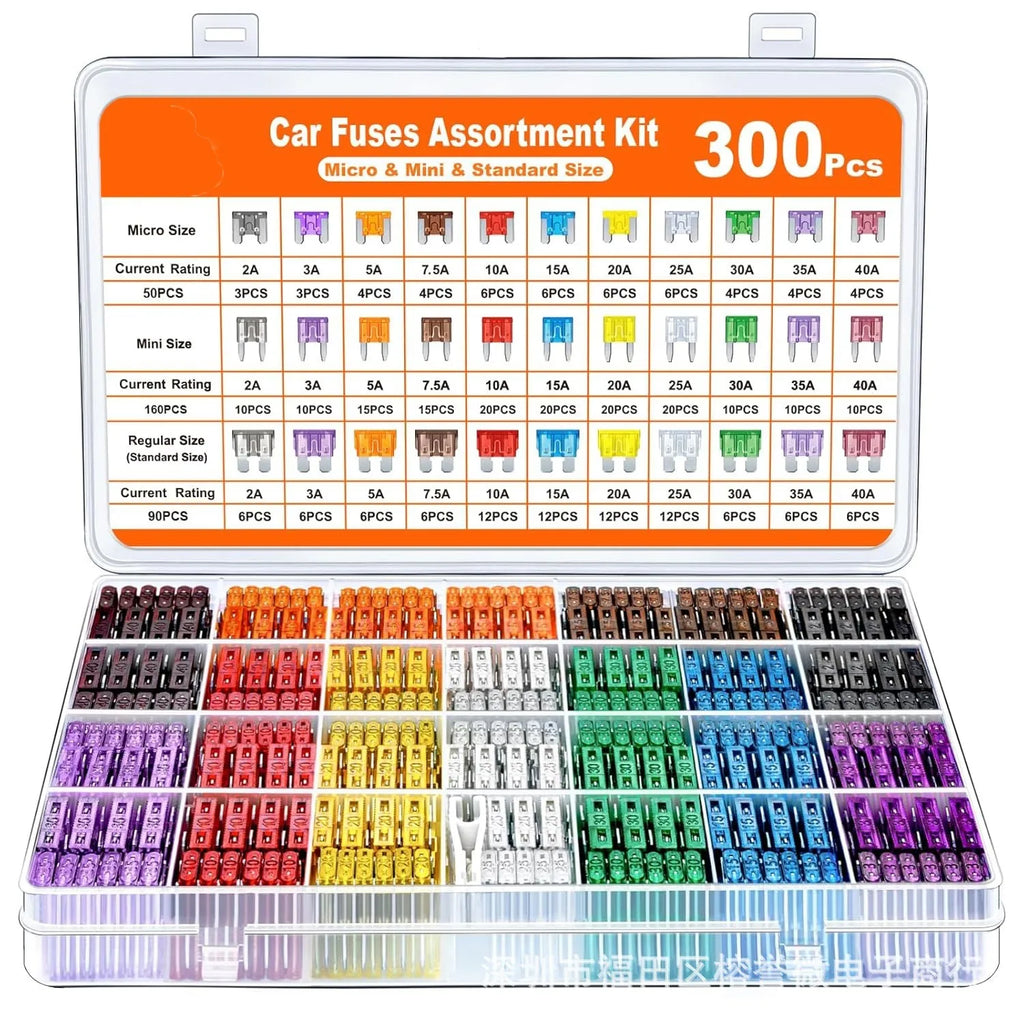 Automotive Blade Fuse Assortment Kit – Micro, Mini & Standard, 2A–40A (120, 180 or 300 Pack)