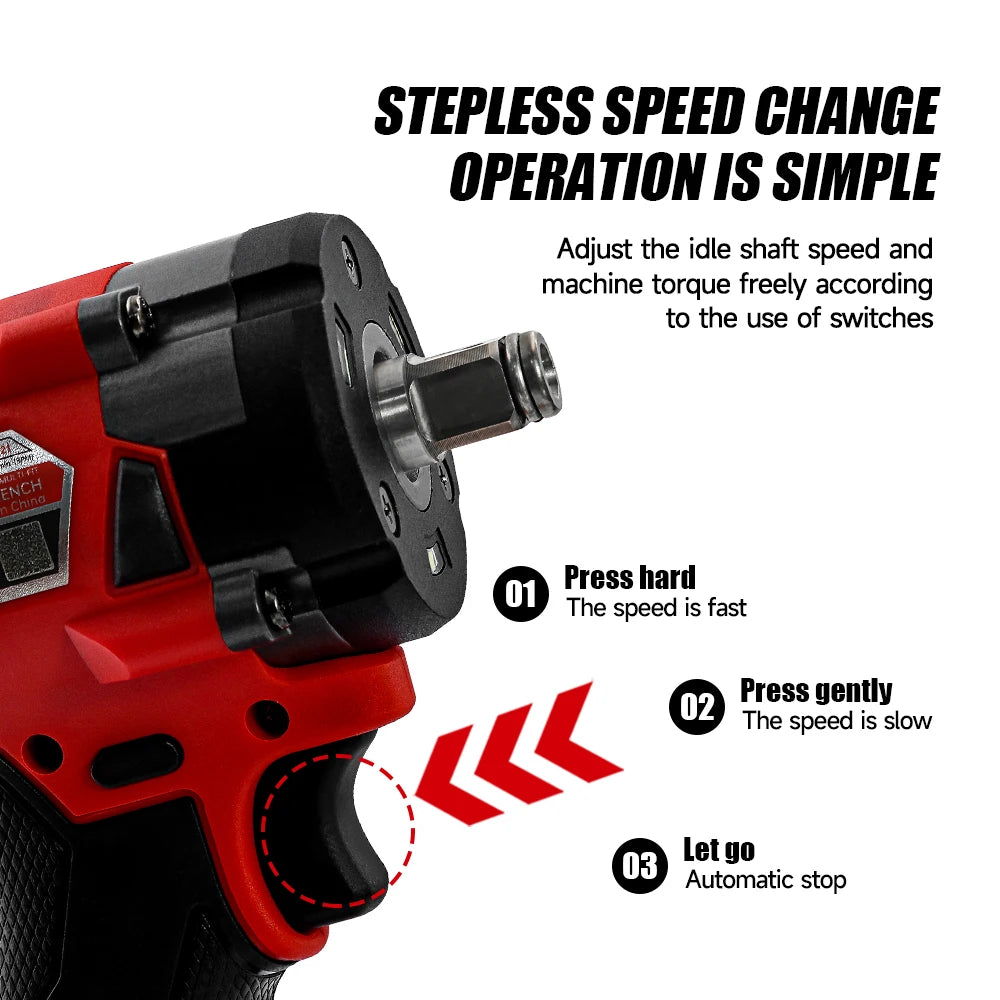 M-WALK 18V Brushless Cordless Impact Wrench – 300Nm, 1/2" Drive, 4-Speed, Milwaukee M18 Compatible (Tool Only)