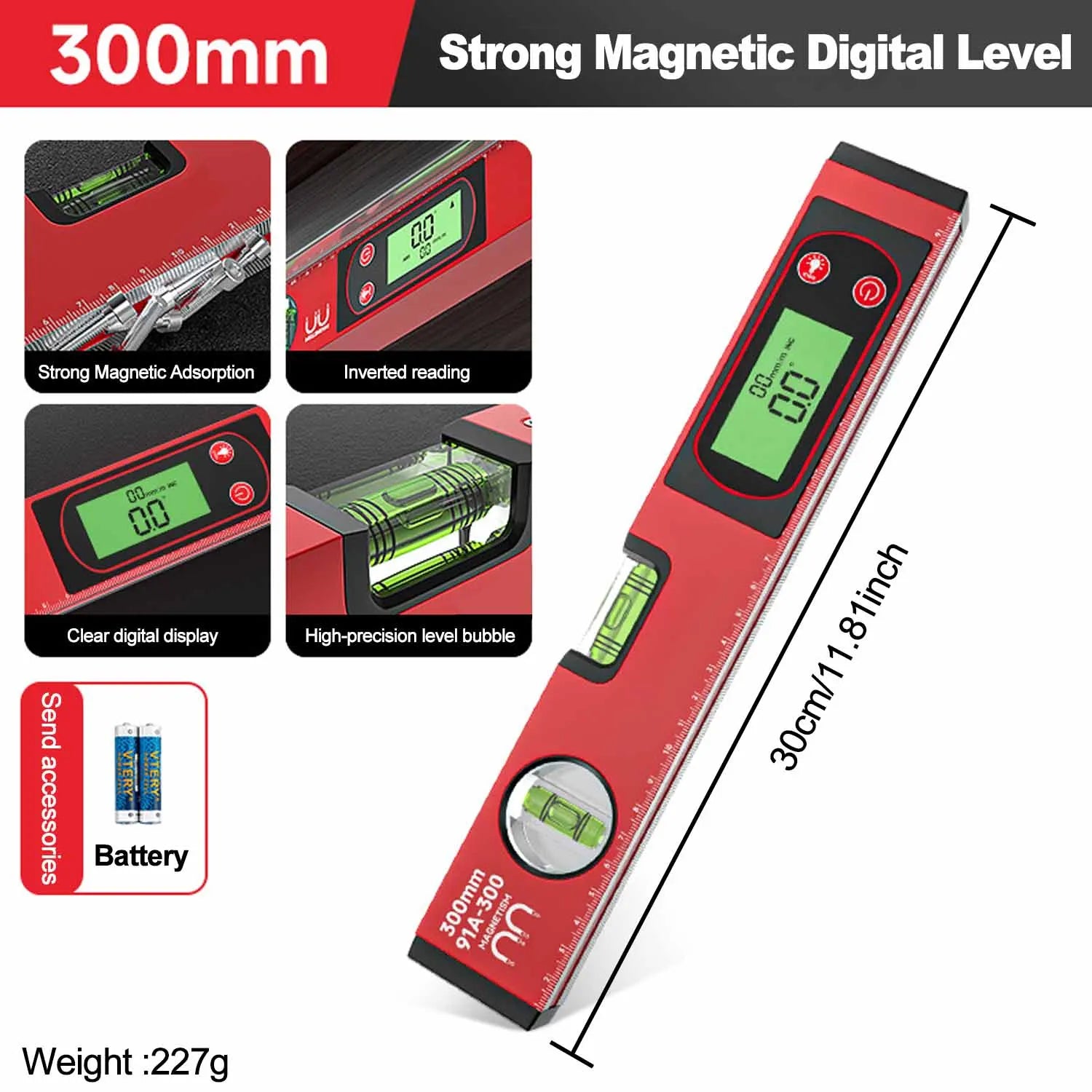 Digital Electronic Spirit Level with Angle Meter - Magnetic Aluminum Alloy