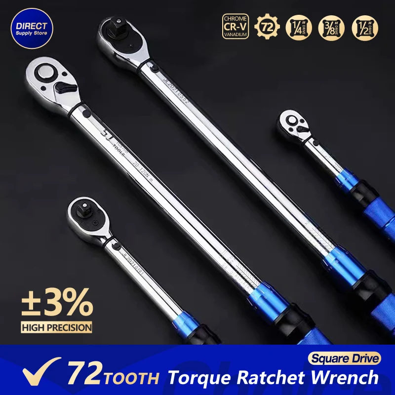 Realmote Bidirectional Ratchet Torque Wrench – 1/4", 3/8" & 1/2" Drive, ±3% Precision, CR-V Steel