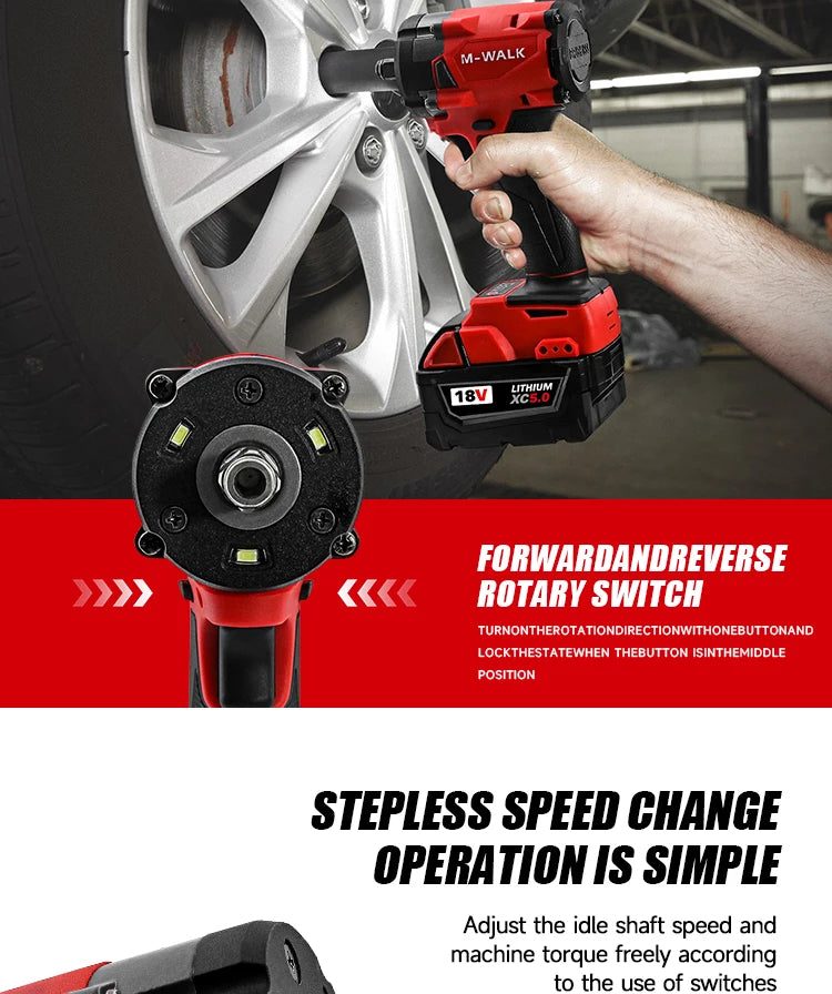 M-WALK 18V Brushless Cordless Impact Wrench – 300Nm, 1/2" Drive, 4-Speed, Milwaukee M18 Compatible (Tool Only)