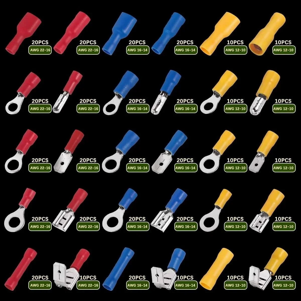Insulated Wire Connector Kit – Assorted Crimp Terminals & Spade Connectors, 102–480pc