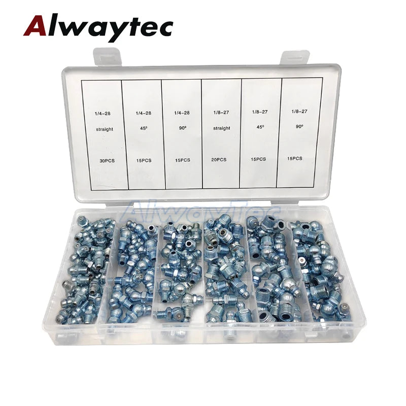 Hydraulic Grease Nipple Zerk Fitting Set – 50pc or 110pc Zinc-Plated Steel (Metric & Imperial)