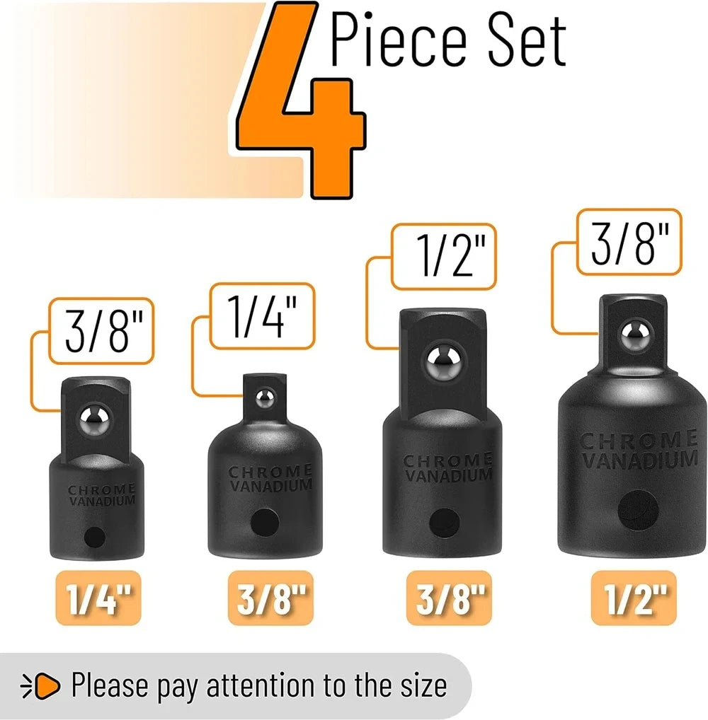 4pc Impact Socket Adapter & Reducer Set | 1/4", 3/8" & 1/2" Drive Conversions